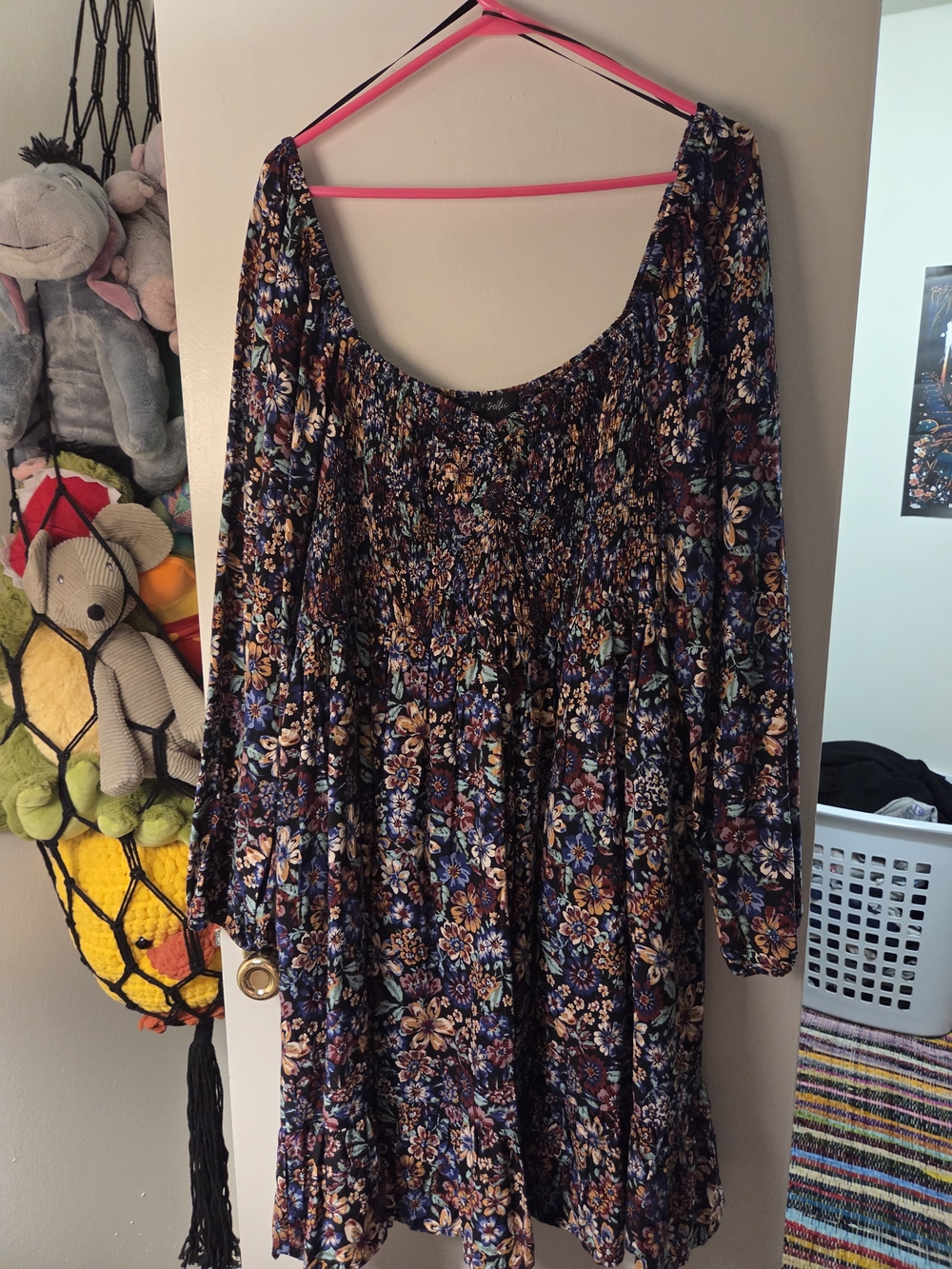 Oak and Trellis Floral Long Sleeve Smocked Dress - Navy Multi